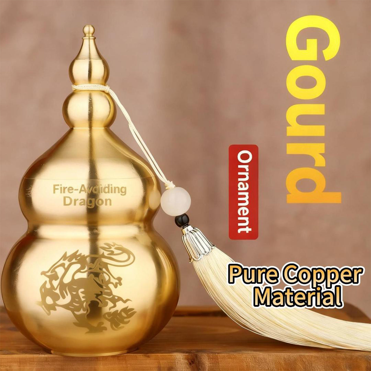 Brass Gourd "Fire Protection" Decorative Jar – Creative Retro Feng Shui Kitchen Ornament for Wealth Area (Avoids "Fire Burns Heaven" Concept)