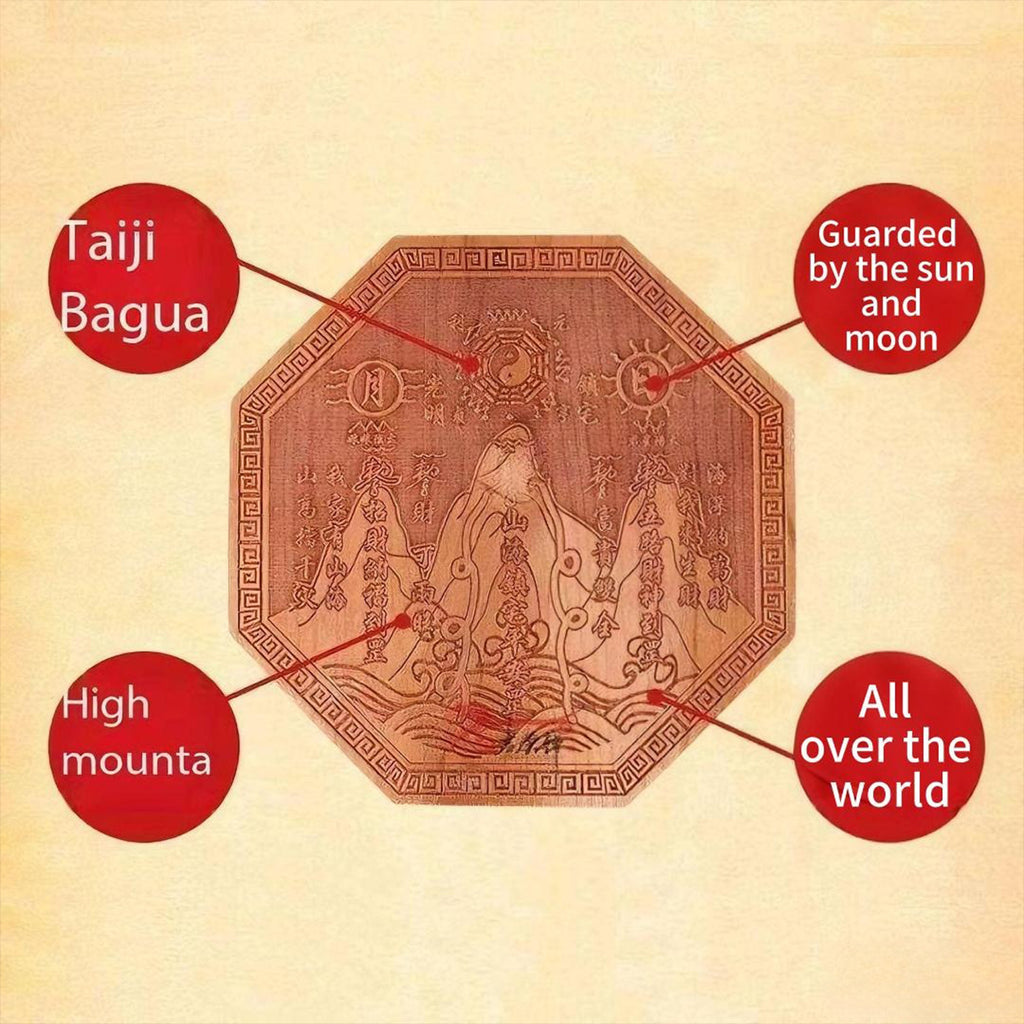 Taoshan Mountain & Sea Peach Wood Wall Hanging – Hand-Carved Feng Shui Talisman for Home Protection