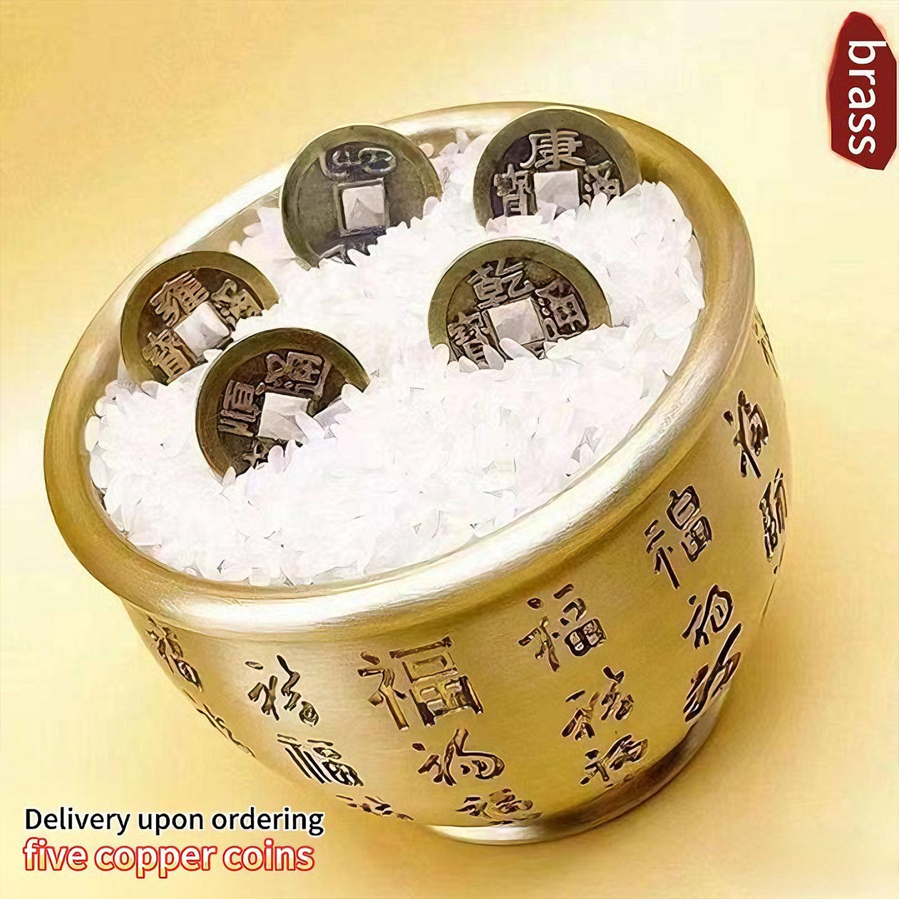 Test link, do not bid [Pure Brass] Premium Brass Rice Jar with Engraved "Hundred Blessings" - Creative Living Room Home Decor Showpiece